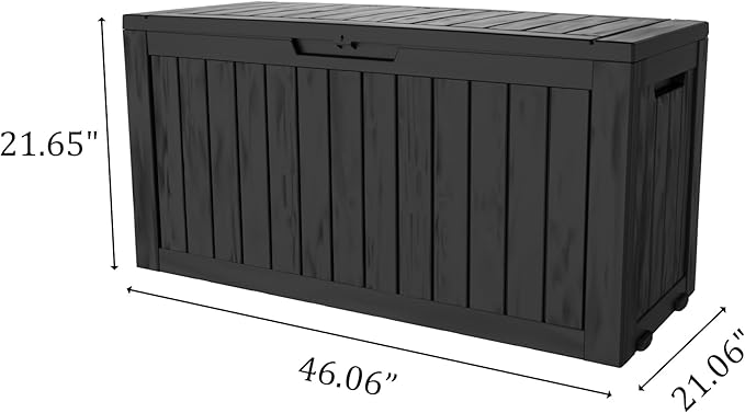 80 Gallon Outdoor Storage Box with Wheels, Waterproof Lockable Resin Deck Box Patio Storage Bin for Pool Accessories Cushion Furniture, Garden Tools, UV-Resistant Outside Delivery Black