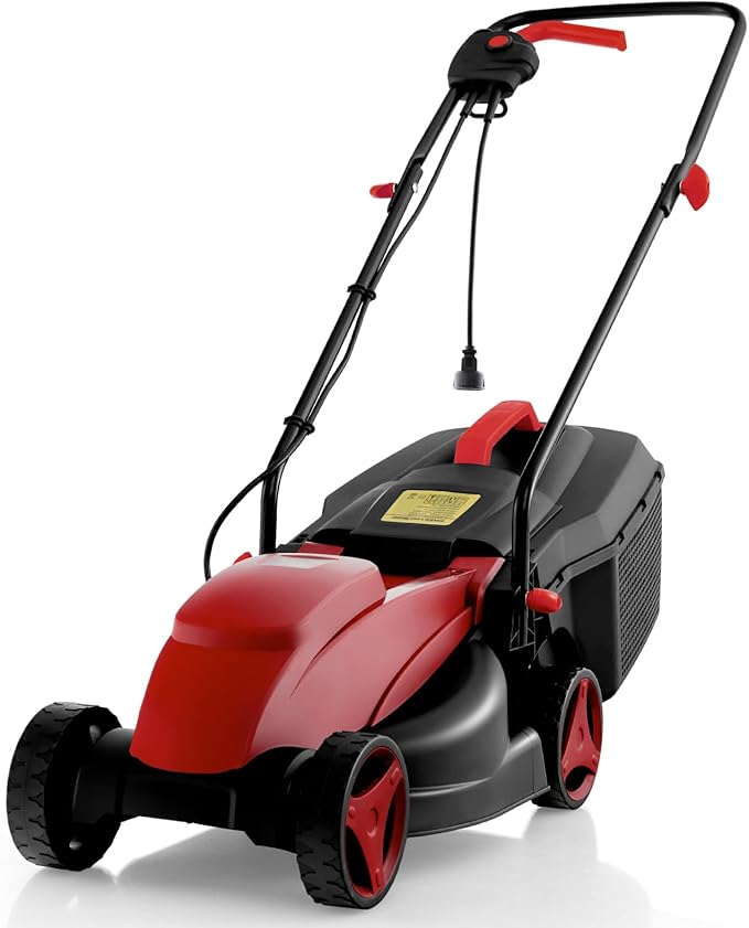 Goplus Electric Lawn Mower, Versatile Corded Lawn Mower with Grass Collection Box, 10 AMP Motor, 13" Cutting Deck, 3 Adjustable Cutting Positions, Walk-Behind Small Lawnmower for Garden Farm Yard