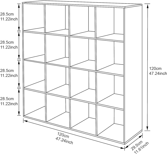 PACHIRA E-Commerce US Toy Storage Shelf, 16-Cube White Wooden Storage Organizer Bookcase Fits 11“x11”x11“ Storage Bin, Bookshelf System Display Compartments, Sturdy Room Cube