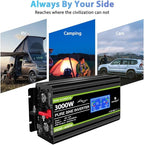 NOVOPAL 3000 Watt Pure Sine Wave Power Inverter DC 12V to AC 110V 120V Rv Inverters with 3 AC Outlets,High Power Terminal-16 ft Remote Control, LCD Display for Truck, Hurricane, Home