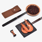Foldable Chopsticks Travel Friendly Chopsticks with Leather Case Wood Tablewares Convenient Utensils for Outdoor Use, 20.8CM