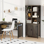 FATORRI Bookshelf with Doors, Rustic Wood Bookcase with Cabinet, Industrial Tall Cubby Book Shelf and Cube Organizer Shelf for Living Room (Walnut Brown)