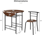 VINGLI 31.5" Drop Leaf Dining Table Set for 2, 3 Pieces Dining Table with Chair for Small Space, Small Kitchen Extendable Folding Dining Table for Dining Room，Home, Apartment, Saving Places, Walnut