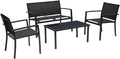 Greesum 4 Pieces Patio Furniture Set Outdoor Conversation Textilene Fabric Chairs for Lawn, Garden, Balcony, Poolside with A Glass Coffee Table, Black