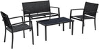 Greesum 4 Pieces Patio Furniture Set Outdoor Conversation Textilene Fabric Chairs for Lawn, Garden, Balcony, Poolside with A Glass Coffee Table, Black
