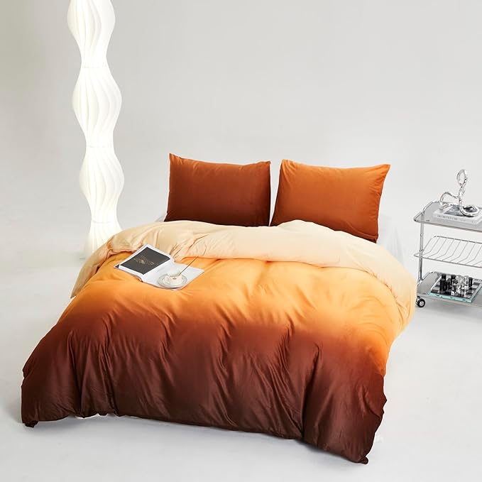 Wellboo Orange Gradient Comforter Sets King Yellow and Orange Velvet Bedding Comforters Women Modern Plain Orange Brown Flannel Quilts Farmhouse Abstract Art Orange Plush Blanket Winter Fuzzy Bed