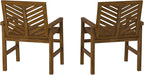 Walker Edison 2 Piece Outdoor Patio Chevron Wood Chair Set All Weather Backyard Conversation Garden Poolside Balcony, Set of 2, Dark Brown