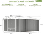 Patiowell 10 x 12 FT Metal Storage Shed for Outdoor, Steel Yard Shed with Design of Lockable Doors, Utility and Tool Storage for Garden, Backyard, Patio, Outside use, Gray