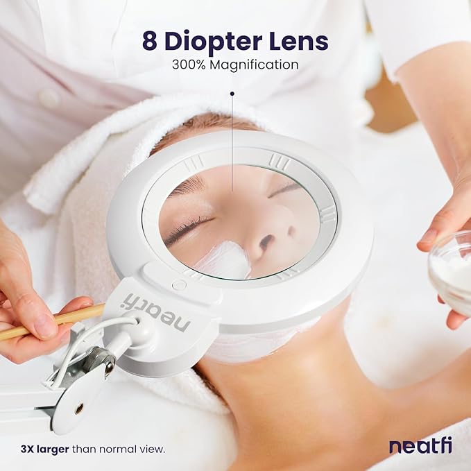 Neatfi (New Model) 1,200 Lumens Super LED Magnifying Lamp with Clamp, 8 Diopter, 5 Inches Wide Lens, Correlated Color Temperature Control, 12W, 120 Pcs SMD LED (White, 5 Inch Lens)