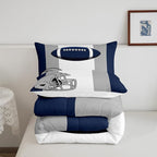 Feelyou Kids Football Comforter Set Twin Size Rugby Sports Bedding Set for Boys Teens Decor Soccer Ball Game Comforter American Football Grey Blue Duvet Set Quilt 2Pcs Boys