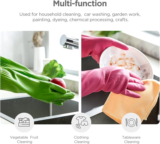Dishwashing gloves 2 Pairs for kitchen,Rubber cleaning gloves,Long dish gloves reuseable.