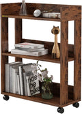 3 Tier Nightstand with Wheels, Wood Small Bookshelf and Bookcase, Farmhouse Bedside End Table with Storage Rack for Bedroom, Library, Living Room, Home, Office Cart, Rustic