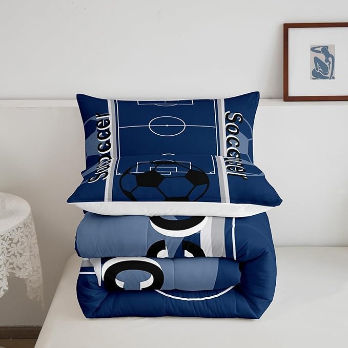 Feelyou Kids Soccer Ball Game Comforter Set Twin Size Rugby Sports Bedding Set for Boys Girls Teens Bedroom Decor Football Comforter Football Lover Duvet Set with 1 Pillow Case