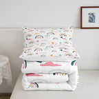 Erosebridal Kids Rainbow Bedding Set, Girly Love Heart Comforter Set Full Size Cartoon Rainbow Cloud Duvet Sets for Girls Boys Women Bedroom Decor, Soft Microfiber Down Comforter 3 Pieces,Colorful