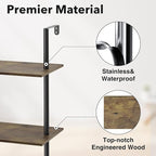 5 Tier Ladder Shelf Bookcase, Extra Sturdy Modern Bookshelf Wall Mounted, Tall Black Open Book Shelf, Standing Industrial Metal Frame with Wooden Shelves, 67“ (H) × 17(W)