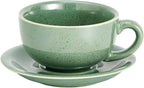 Coffeezone Vintage Design 12 oz Ceramic Latte Art Cappuccino Barista Cup with Saucer (Green)