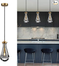 Raindrop Pendant Light Fixtures Set of 3, Brass Glass Pendant Lighting, Teardrops Modern Hanging Light for Entryway Foyer Kitchen Island Dining Living Room Hallway