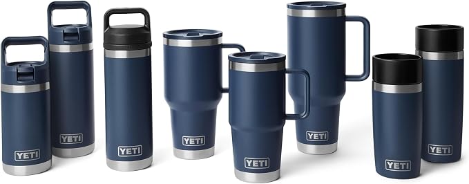YETI Rambler 20 oz Travel Mug with Flip Straw Lid – Stainless Steel, Vacuum Insulated, Leakproof, Cup Holder Friendly, Navy