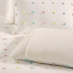 Duvet Cotton Jacquard Weave Colorful Poms Accent, Shabby Chic Cover for Comforter Cozy Bedding Set, Matching Shams, Decorative Pillows, Full/Queen, Multi, Twin/Twin XL, 4 Piece