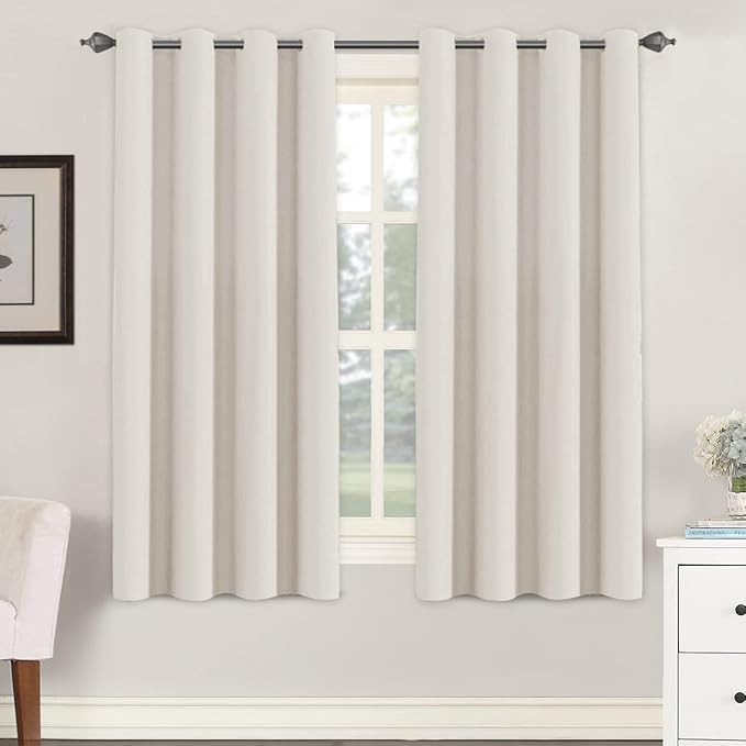 H.VERSAILTEX Room Darkening Curtains for Living Room Light Reducing Thermal Insulated Window Treatment Panels/Drapes Grommet Top 2 Panels (Ivory - 52 x 63 Inches)