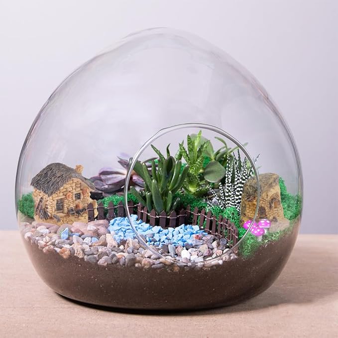 Mini House Figurine 8PCS, Mini Cottage Miniature Gardening Landscape Micro Village Stone Houses Fairy Garden Accessories for Home Decoration