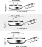 USELUCK Hybrid Non Stick Frying Pans with Lid,8/10/12 inch Frying Pan Set | Stainless Steel Skillet with Honeycomb Surface,Oven-Safe,PFAS-Free,Compatible with All Cooktops.