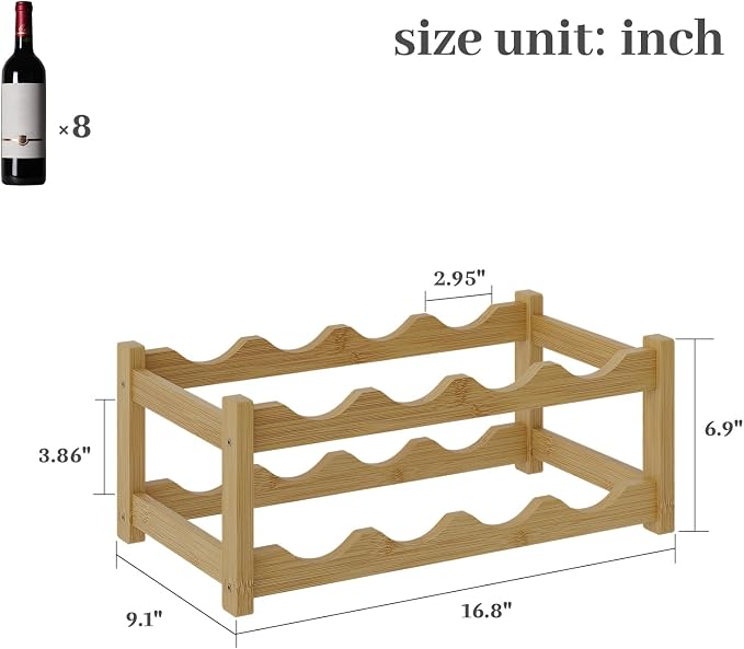 Wine Rack，Bamboo Wine Storage Cabinet Shelf，Countertop Wine Shelf- Freestanding Wine Holder for Kitchen & Pantry (Natural, 2-Tier)