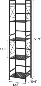JSB 5 Tier Metal Bookshelf Bathroom Storage Standing Shelf Unit Kitchen Storage Organizer Display Rack Bookcases Shelves for Living Room, Bedroom, Office (Black, 5 Tier)