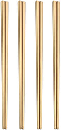Stainless Steel Chopsticks,Reusable ,Dishwasher Safe , Easy to Use（4 PCS,golden）