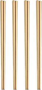 Stainless Steel Chopsticks,Reusable ,Dishwasher Safe , Easy to Use（4 PCS,golden）