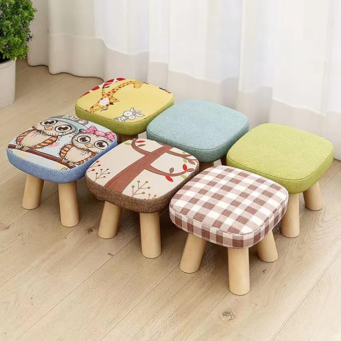 Solid Wood Stool Home Square Low Stool Cute Children's Sofa Stool Chair Fashion Cartoon Creative Small Stool for Kids and Adult, Changing Stool Solid Wood Coffee Table Stool, Bear 330lb (Kiwi)