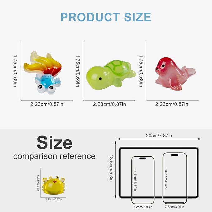 100 Pieces Luminous Mini Sea Animal Little Turtle Seal Carp Manta Ray Statue Glowing Tiny Sea Animal Garden View Aquarium DIY Hide and Seek Prank Cake Decorating Set