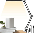 LED Metal Swing Arm Desk Lamp with Clamp, 14W Eye-Caring 3 Modes, 30 Brightness Dimmable, Memory Function/USB Adapter, Architect Table Light for Home Office (Black)