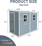 LANTRO JS Storage Sheds Outdoor with Floor, Plastic Shed, 4x8FT Lean to Shed with Two Windows, Lockable Doors for Garden Tools
