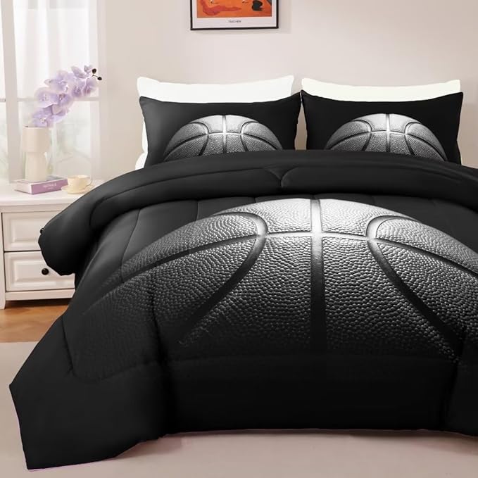 Basketball Comforter Set Full Size for Boys Kids Teens All Season Sports Theme Basketball Bedding Sets Teenage Bed Bedrooom Set 3 Pieces with Pillowcases,