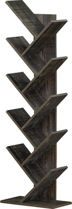 10 Tier Tree Book Shelf, Floor Standing Wood Bookshelf for Narrow Space, Storage Organizer Bookshelves for Books/CDs/Magazine, Bookcase with Shelves for Home Office, Living Room - Dark Grey