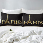 Erosebridal Eiffel Tower Comforter Set, City Building of Paris Bedding Set King Size, Gold Black Duvet Sets for Kids Boys Girls Teens Bedroom, Soft Microfiber Bedding Comforters with 2 Pillow Cases