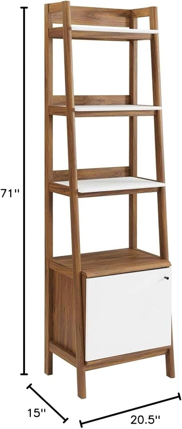 Modway Bixby Display Case, 21" Bookshelf, Walnut White