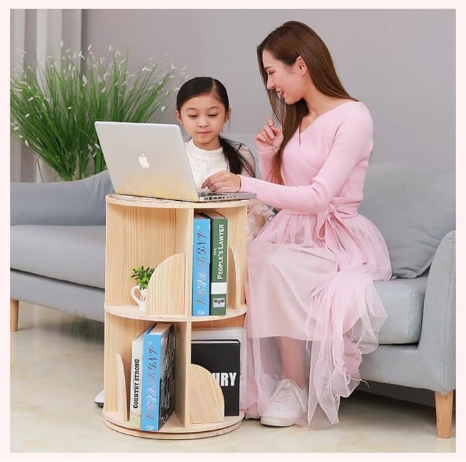 Bookshelf for Kids, 2 Tier 360° Rotating Shelves Bookshelf Organizer, Standing Bookcase Storage Rack, Bookshelves for Preschoolers' Classrooms,Daycare,Bedrooms,Nursery,Playrooms