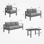 Solaste Aluminum Patio Furniture Set,5 Pieces Modern Outdoor Conversation Set Sectional Sofa with Upgrade Cushion and Dining Table, Grey