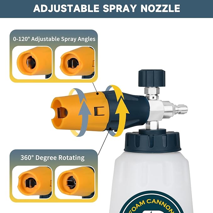 Sooprinse Foam Cannon with 1/4 Inch Quick Connector, Heavy Duty Car Foam Blaster Wide Neck Adjustable Snow Foam Lance for Pressure Washer, 1 Liter
