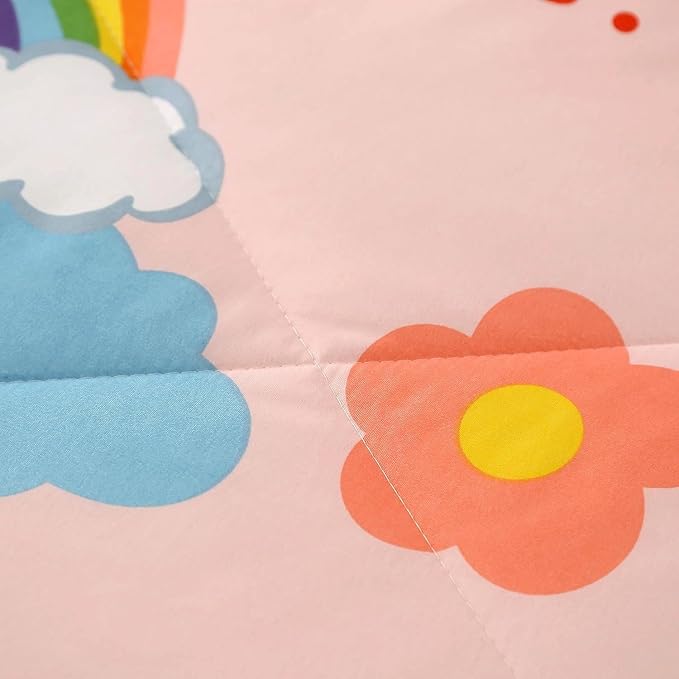 3PCS Rainbow Comforter Set Queen, Cute Pink Queen Size Flower Cloud and Rainbow Comforter Aesthetics, Super Soft and Comfort Microfiber, Kawaii Girls’ Bedroom Decor for Kids, Teens, Children, Women