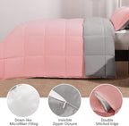 Basic Beyond Queen Comforter Set - Fluffy Comforter Queen Set for All Seasons - Reversible Pink Comforter Set Queen for Mens - 3 Pieces (1 Comforter + 2 Pillow Shams) - Pink/Grey