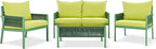 4-Piece Patio Conversation Furniture Set, Rope Weave Outdoor Loveseat Sofa with 2 Armchairs, Thick Cushion&Tempered Glass Table, for Garden Backyard, Onesize, Fluorescent Yellow+Green
