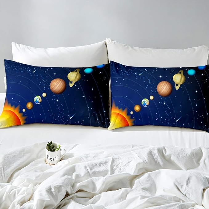Erosebridal Boys Outer Space Down Comforter, Kids Galaxy Nebula Comforter Set Full Size, Starry Sky Cosmos Bedding Set for Children Girls, Solar System Starry Landscape Quilted Duvet, Blue Purple