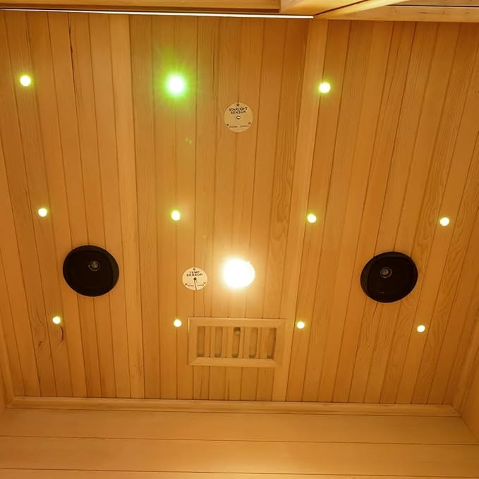 4 People Indoor Infrared Sauna, Low EMF Full Spectrum Red Heater with Carbon Heating Panels, Canadian Hemlock Wood, WiFi Control, 7-Color Starry Light, Reading Lamp, 2700W, 220V