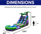 HeroKiddo 16’ Purple Tropical Lightweight Premium Commercial Grade Water Slide Inflatable with Attached Pool for Kids and Adults (with Blower), Wet Dry Use, Summer Fun