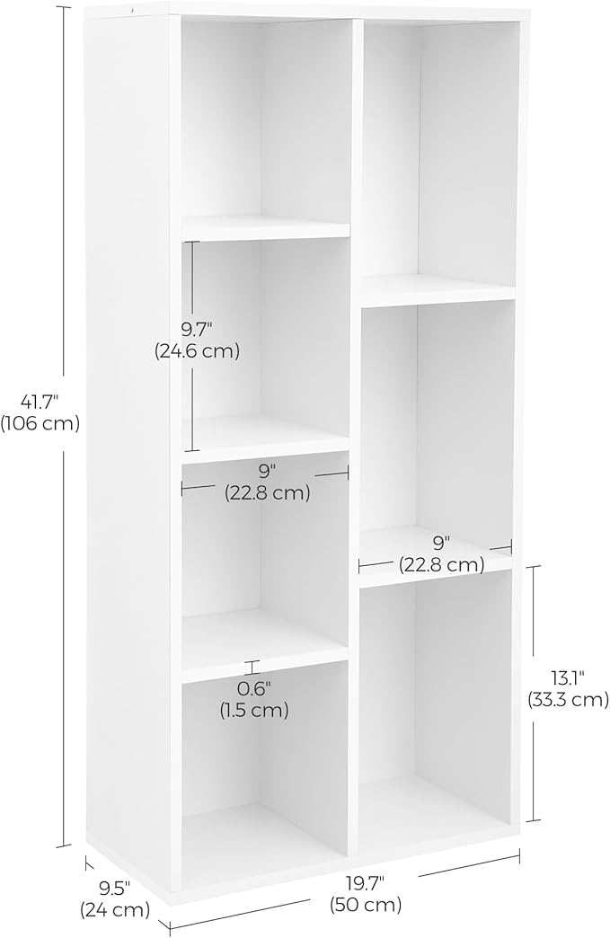 VASAGLE Bookcase, Bookshelf with 7 Compartments, Freestanding Shelves and Cube Organizer, for Display in Living Room, Bedroom, and Home Office, White ULBC27WT