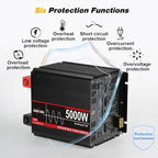5000 Watt Pure Sine Wave Power Inverter with LCD 12V DC to 110V/120V AC Peak Power 10000W Car Power Inverter with 4 AC Outlets & 1 USB Port & Remote Control for Truck RV Car Solar System