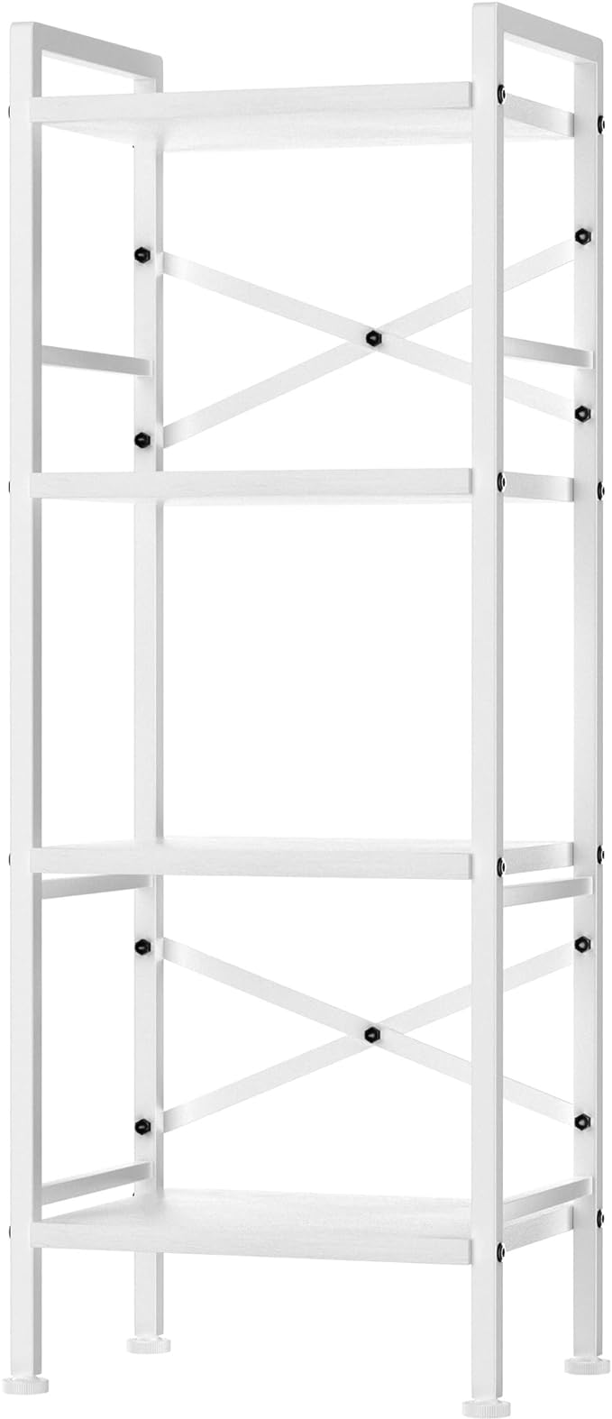 4 Tier Book Shelf, Small Bookshelf Storage Organizer, Tall Narrow Bookcase with Storage Shelves, Wooden Industrial Office Shelves for Bedroom, Living Room, White